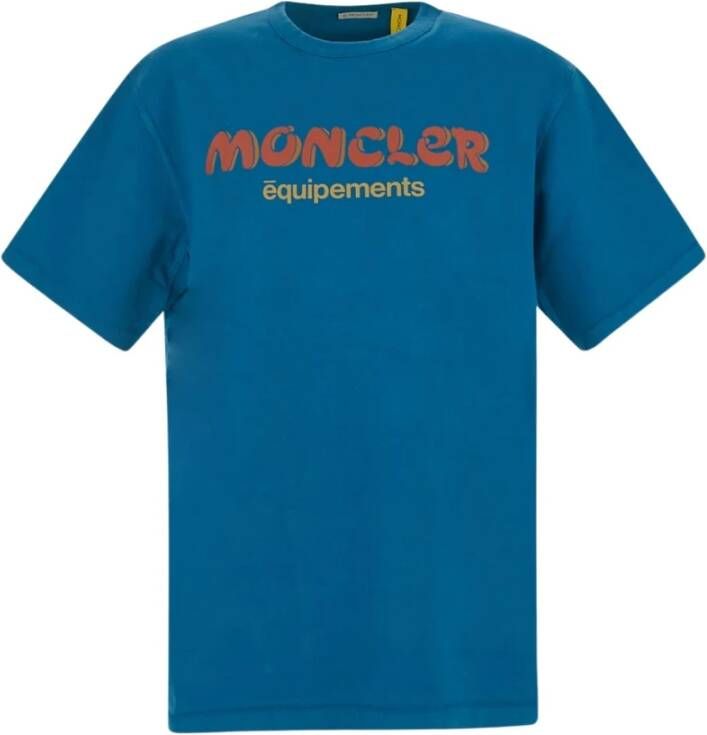 Moncler Turquoise Logo Print T-Shirt Upgrade voor Mannen Blauw Heren