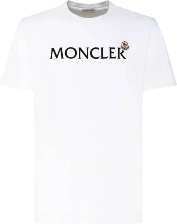 Moncler Wit Katoenen T-Shirt met Logo Print White Heren