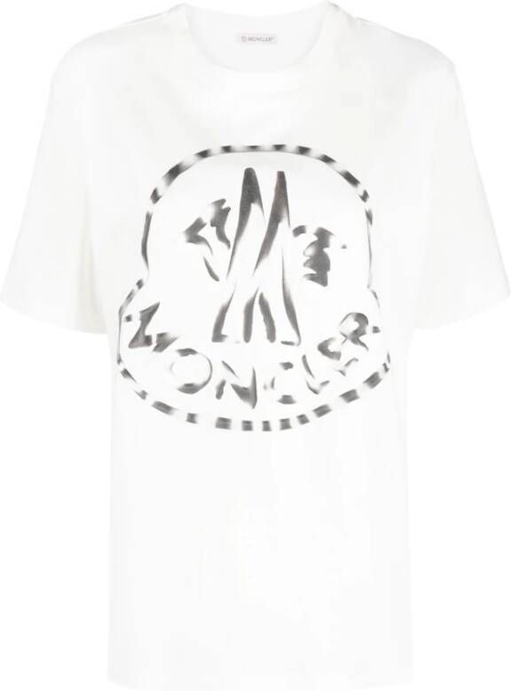 Moncler Witte T-shirt met geribbelde ronde hals voor vrouwen White Dames