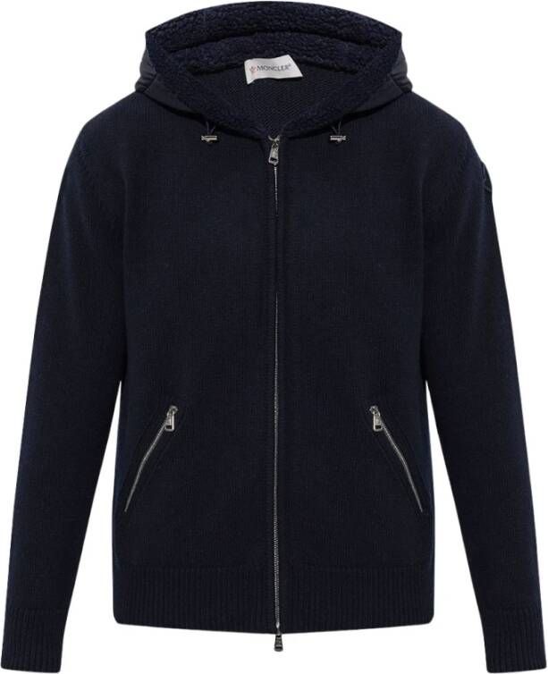Moncler Wool Zip-Up hoodie Blauw Heren