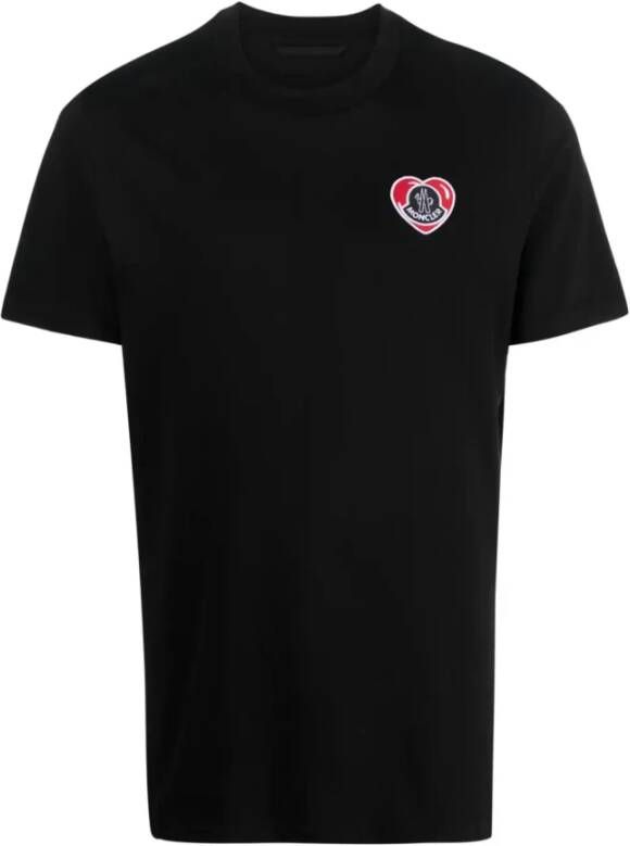 Moncler Zwart T-shirt met Logo Patch en Hart Patch Zwart Heren