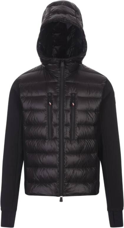 Moncler Zwarte waterafstotende cardigan met capuchon en ritssluiting Black Heren