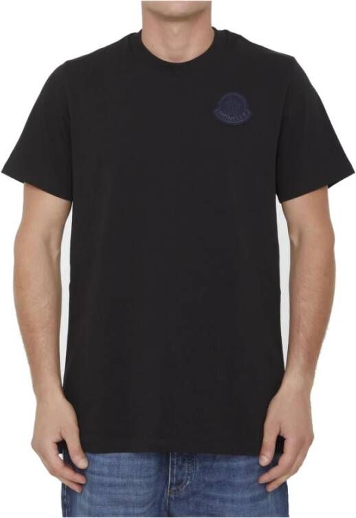 Moncler Zwarte katoenen T-shirt met logo patch Zwart Heren