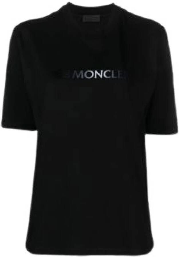 Moncler Zwarte T-shirt met fluwelen logo Zwart Dames