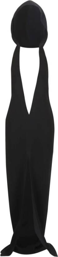 Monot Elegante Zwarte Hooded Lange Jurk Zwart Dames