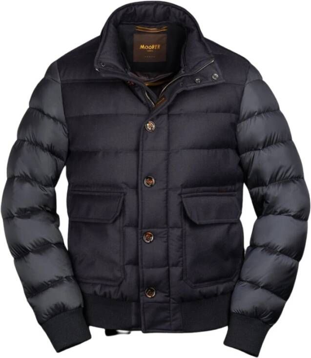 Moorer Blauwe Wol Kasjmier Jas met Bontkraag Blauw Heren