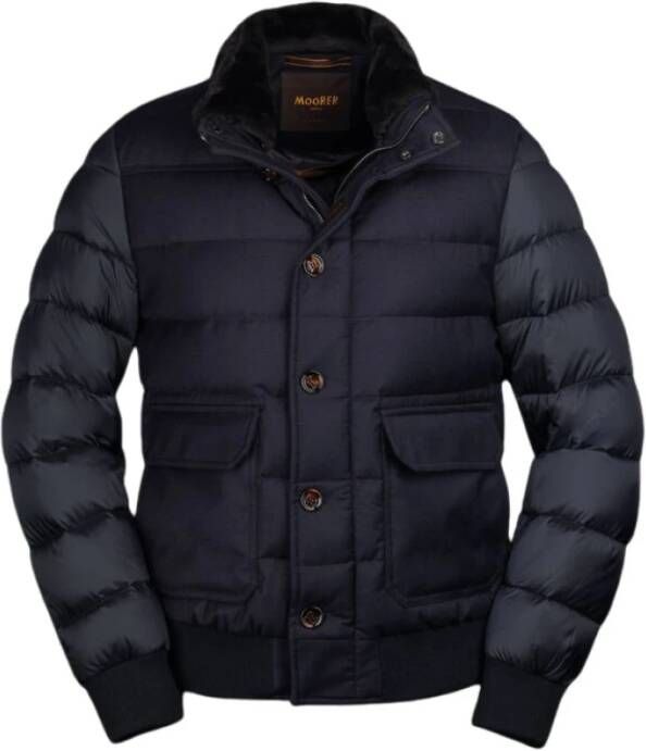 Moorer Blauwe Wol Kasjmier Jas met Bontkraag Blauw Heren