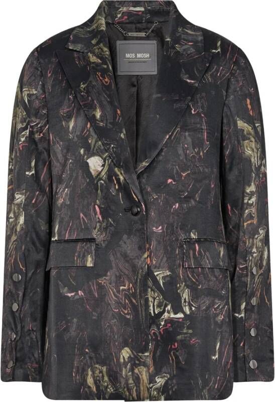MOS MOSH Elegante enkellange blazer met abstracte print Black Dames