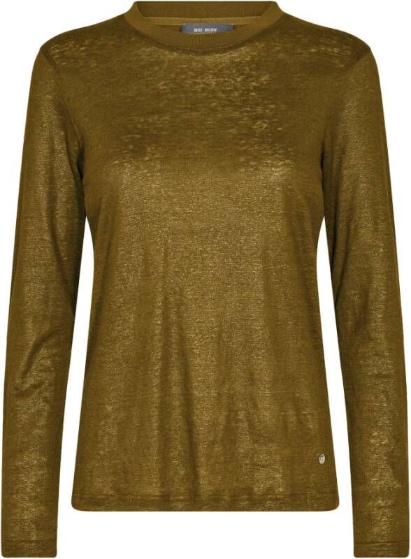MOS MOSH Metallic Langarm T-shirt in Fir Green Brown Dames
