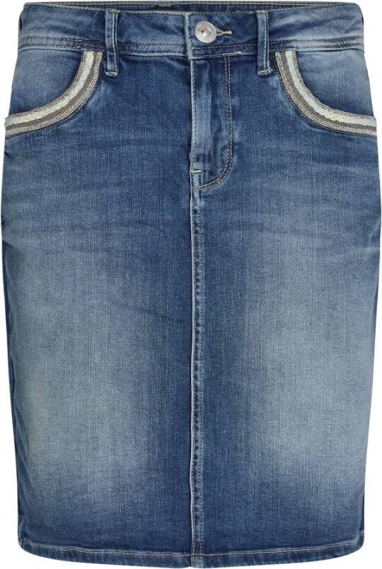 MOS MOSH "Denim Rok met Borduur- en Pailletdetails" Blauw Dames