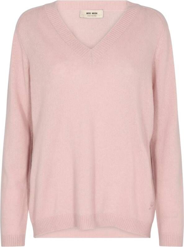 MOS MOSH Cashmere V-Neck Gebreide Trui Zilver Roze Pink Dames