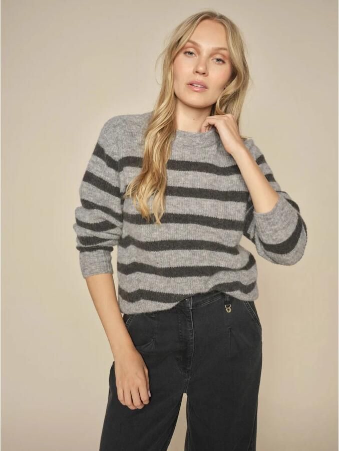 MOS MOSH Dames Truien & Vesten Thora Stripe Crewneck Knit Antraciet - Foto 2