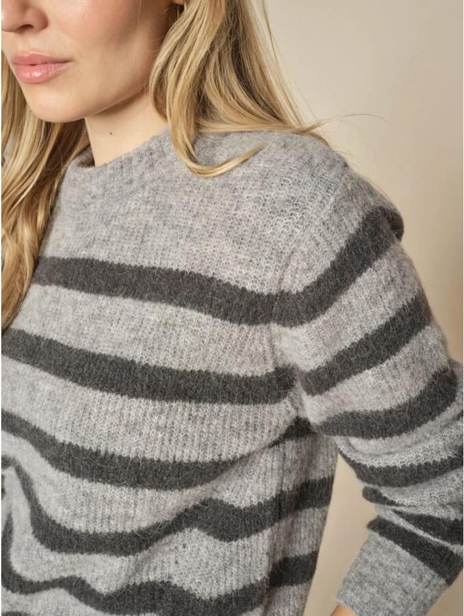 MOS MOSH Dames Truien & Vesten Thora Stripe Crewneck Knit Antraciet