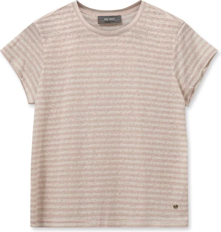 MOS MOSH Gestreepte Tee Top in Rose Smoke Beige Dames
