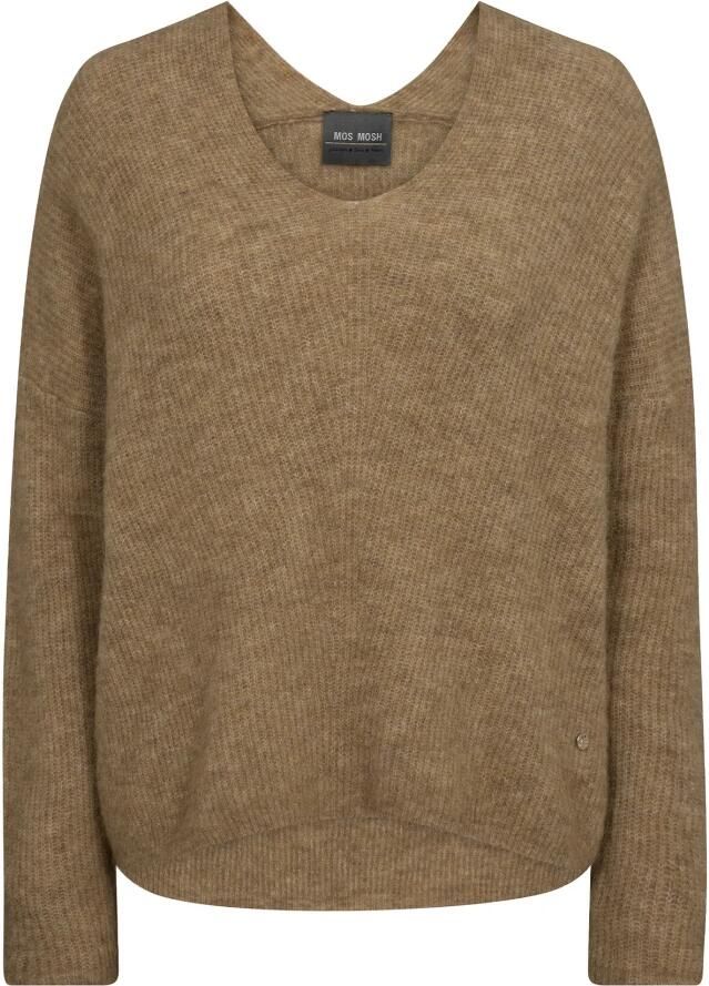 MOS MOSH Luxe V-Hals Gebreide Trui Tannin Beige Dames