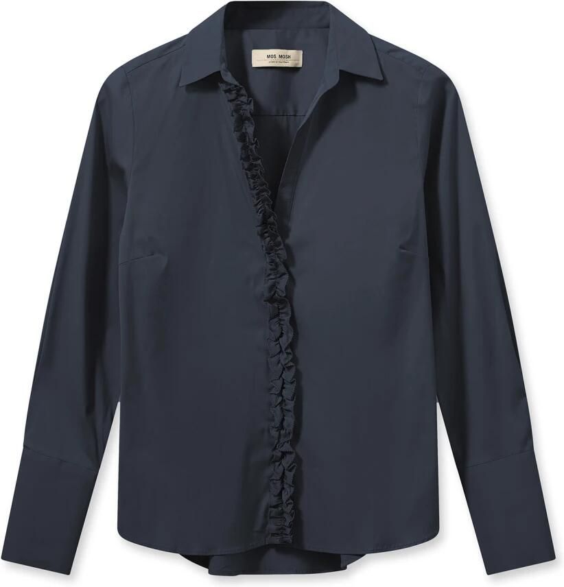 MOS MOSH Satin Shirt met Ruchedetails Blue Dames