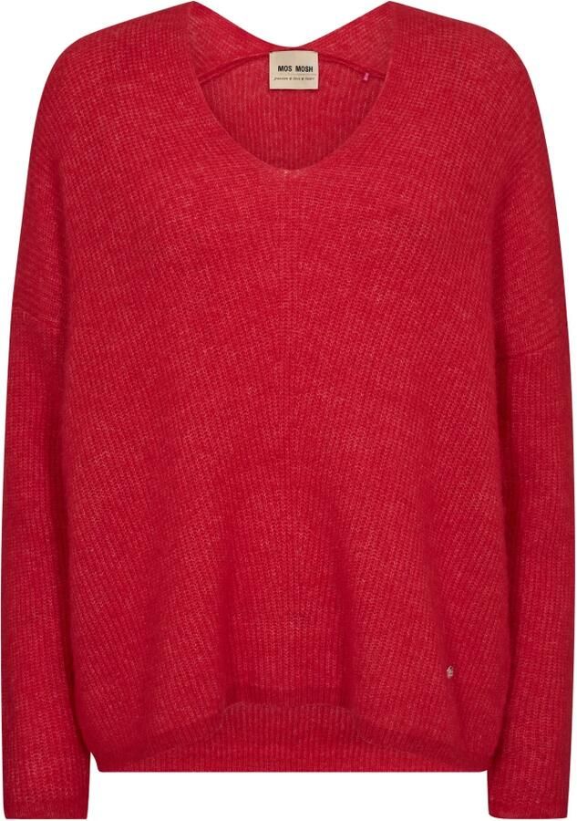 MOS MOSH Zachte V-Hals Gebreide Trui Chinese Rood Red Dames