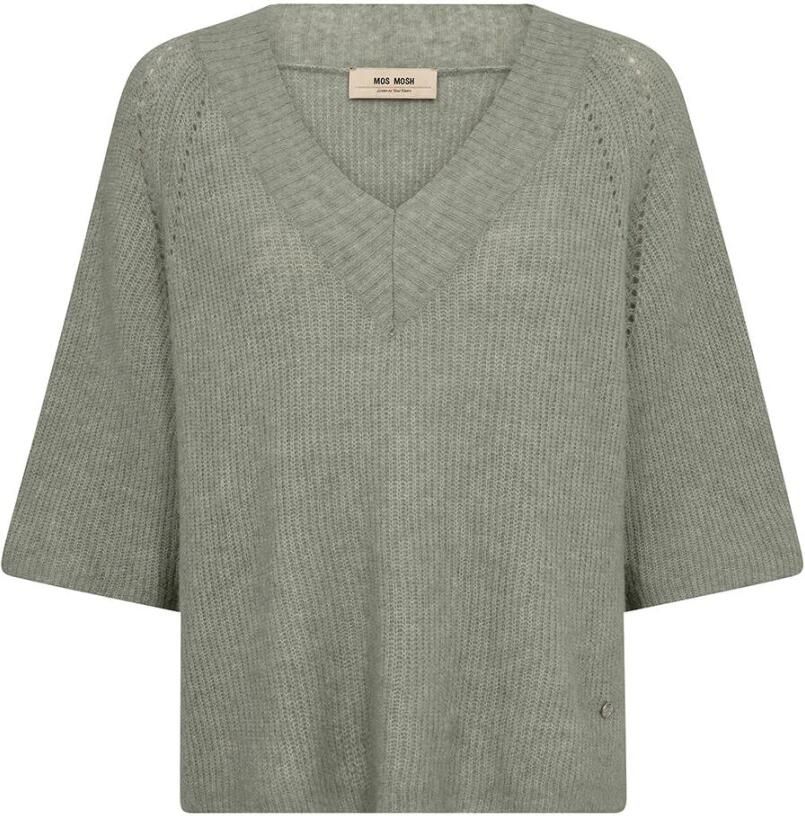 MOS MOSH V-Hals Gebreide Pullover Korte Mouw Green Dames