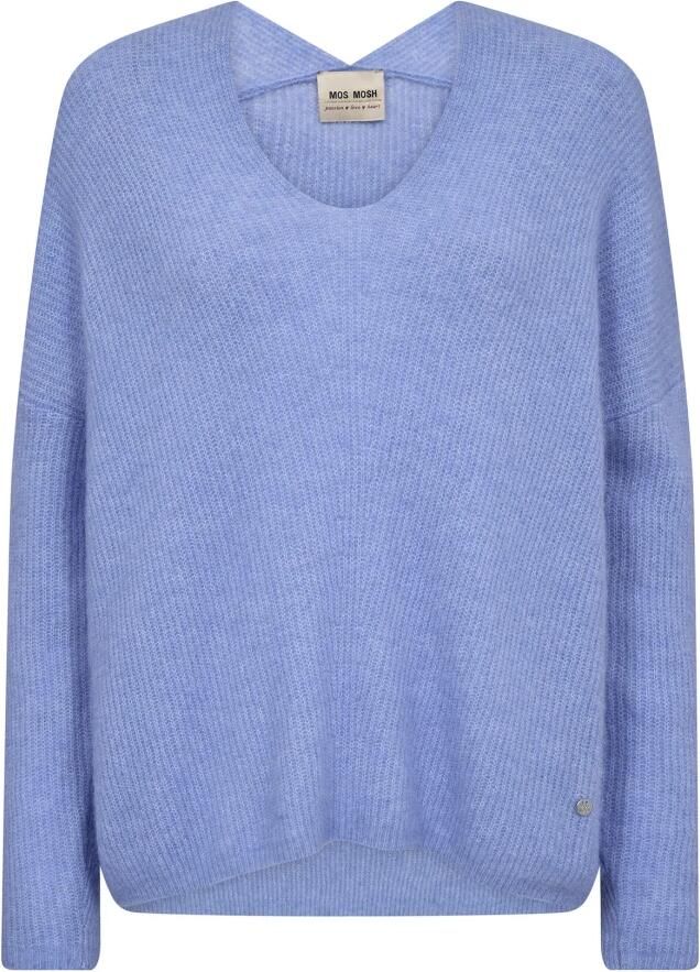 MOS MOSH Zachte V-Hals Gebreide Trui Hydrangea Blue Dames
