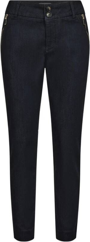 MOS MOSH Chic Slim-Fit Donkerblauwe Jeans met Ritsdetails Black Dames