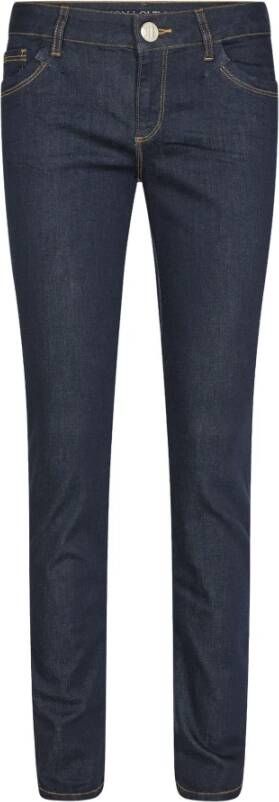 MOS MOSH Slim Fit Donkerblauwe Hybrid Jeans met Lage Taille en Stijlvolle Stiksels Blue Dames