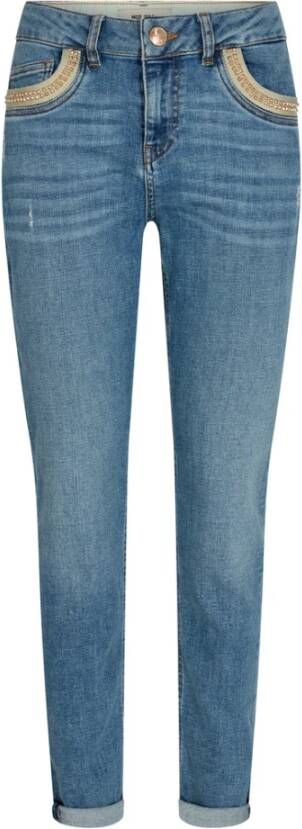 MOS MOSH Slim-Fit Jeans met Distressed Details Blue Dames