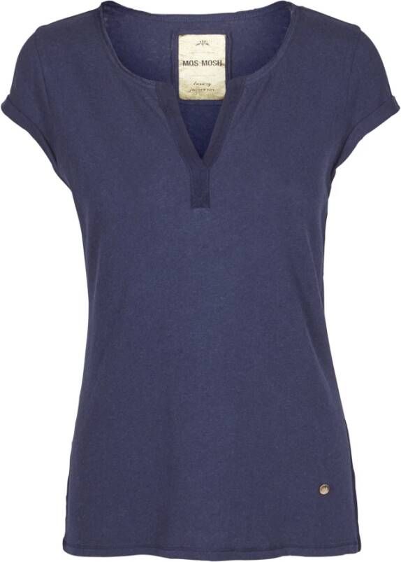 MOS MOSH Navy Troy Tee 117440 Must-Have voor Vrouwen Blue Dames