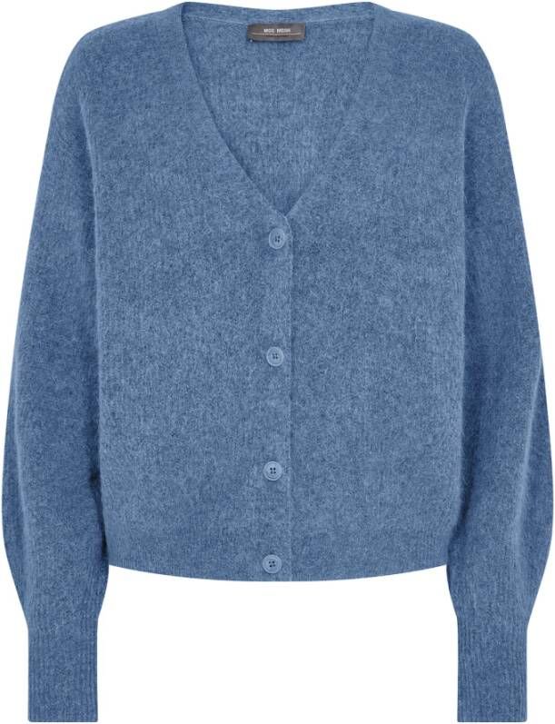 MOS MOSH Zachte Gebreide V-Hals Cardigan in Quiet Harbor Blauw Dames