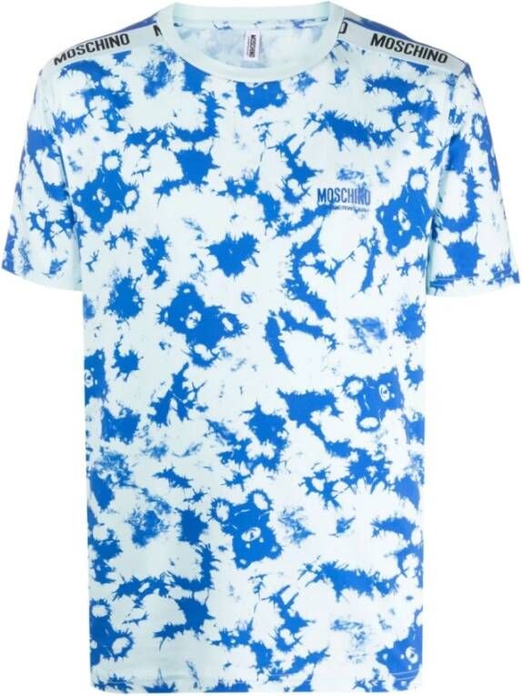 Moschino Abstract Print Crew-Neck T-Shirt Blauw Heren