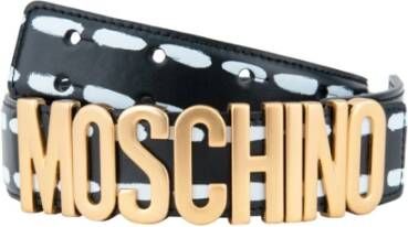 Moschino Leren riem met gouden metalen branding Black Dames