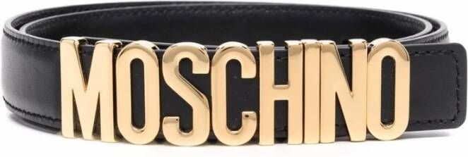 Moschino Zwart Leren Logo-Gesp Riem Black Dames