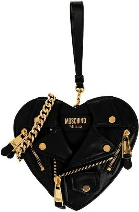 Moschino Zwarte hartvormige Cross Body tas met motorjack silhouet Black Dames