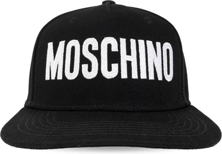 Moschino Canvas Cap met Logo Print en Verstelbare Band Black Heren