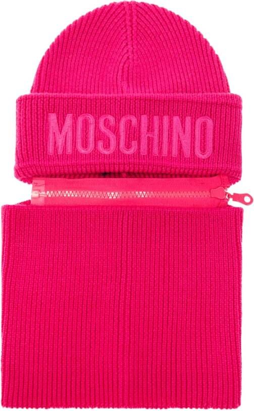 Moschino Beanie met afneembare buisvormige sjaal Roze Unisex