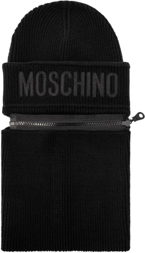 Moschino Beanie met afneembare buisvormige sjaal Zwart Unisex
