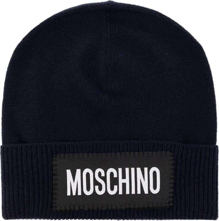 Moschino Blauwe Logo Beanie Muts Blauw Unisex