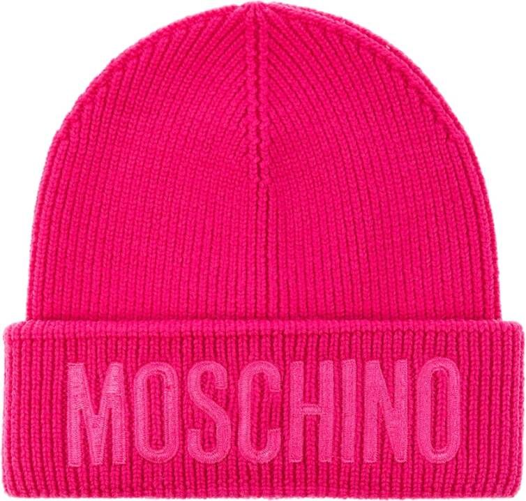 Moschino Beanie met logo Roze Unisex
