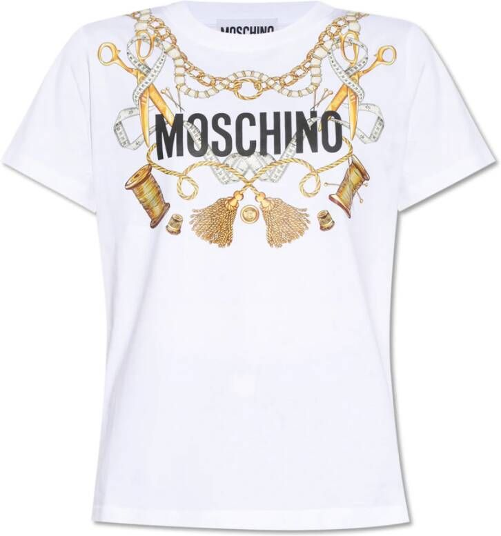 Moschino Wit Logo Print T-Shirt en Polo voor Vrouwen White Dames