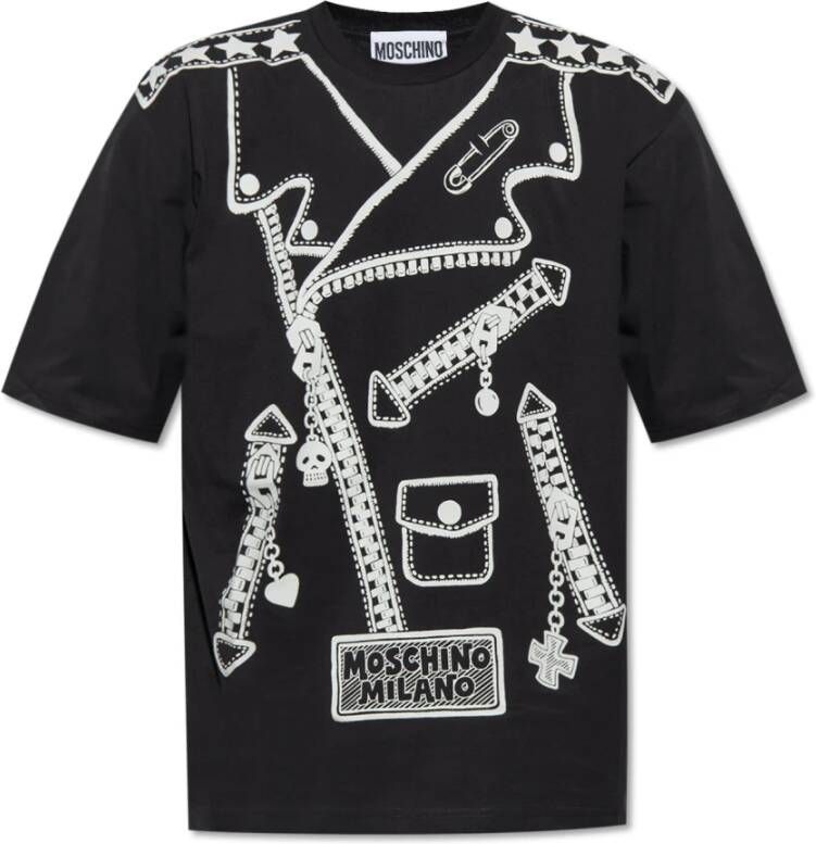 Moschino T-shirt met Grafische Print Zwart Black Heren
