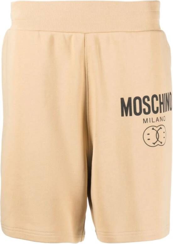 Moschino Beige Shorts met Logo Print en Elastische Tailleband Beige Heren