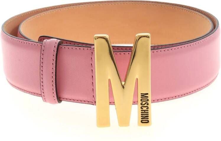 Moschino Elegant Roze Leren Riem met Gouden Logo Gesp Pink Dames