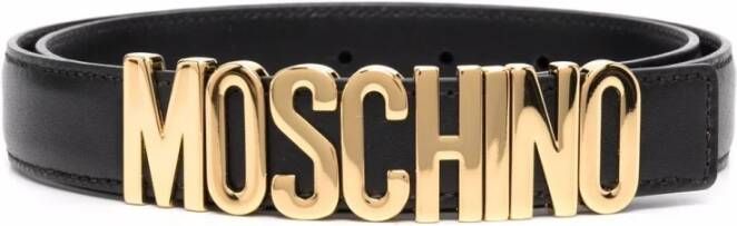 Moschino Zwarte Leren Riem met Metalen Logo Gesp Zwart Dames