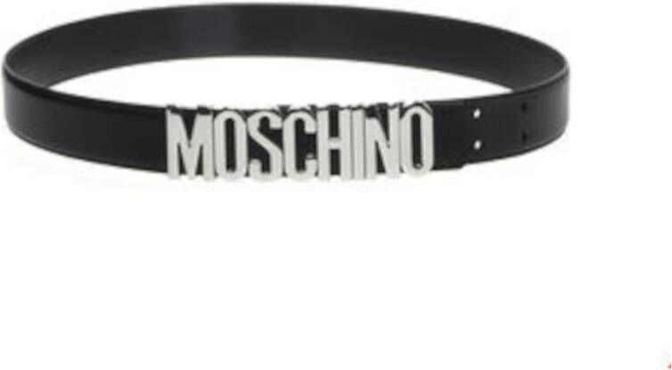 Moschino CalfSkin Belt With Logo Zwart Heren