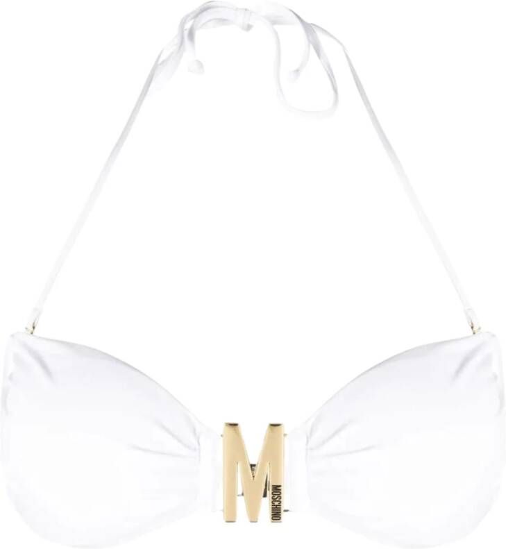 Moschino Witte Bikini Top met Logo Plaque White Dames