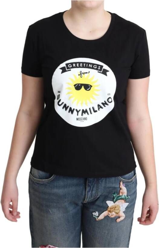 Moschino Zwart Katoenen Sunny Milano Print T-shirt Black Dames