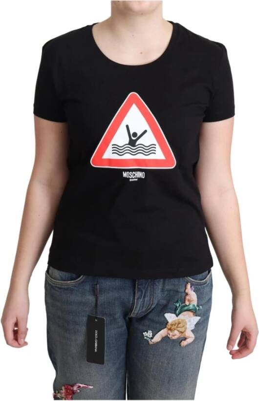 Moschino Zwart Katoenen Zwem Grafisch Driehoek Print T-shirt Black Dames