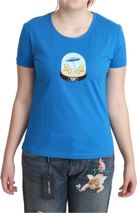 Moschino Blauw Bedrukt Katoenen Korte Mouwen T-shirt Blauw Dames
