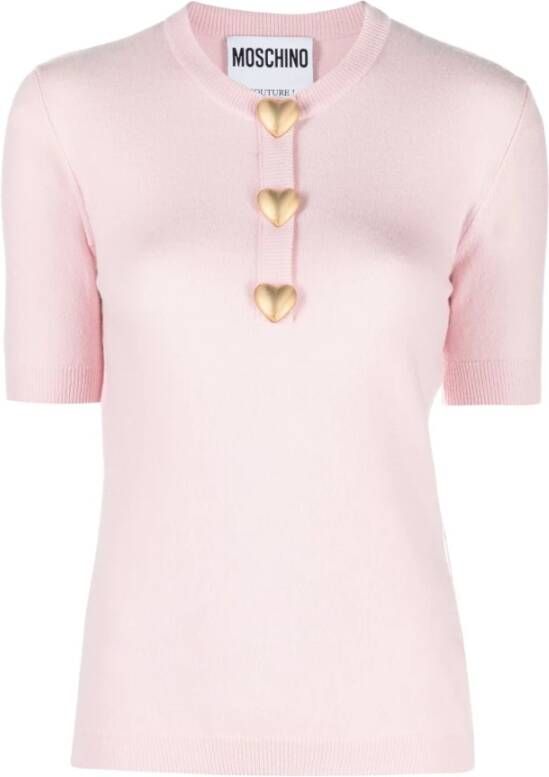 Moschino Roze wollen T-shirt met hartvormige knopen Pink Dames