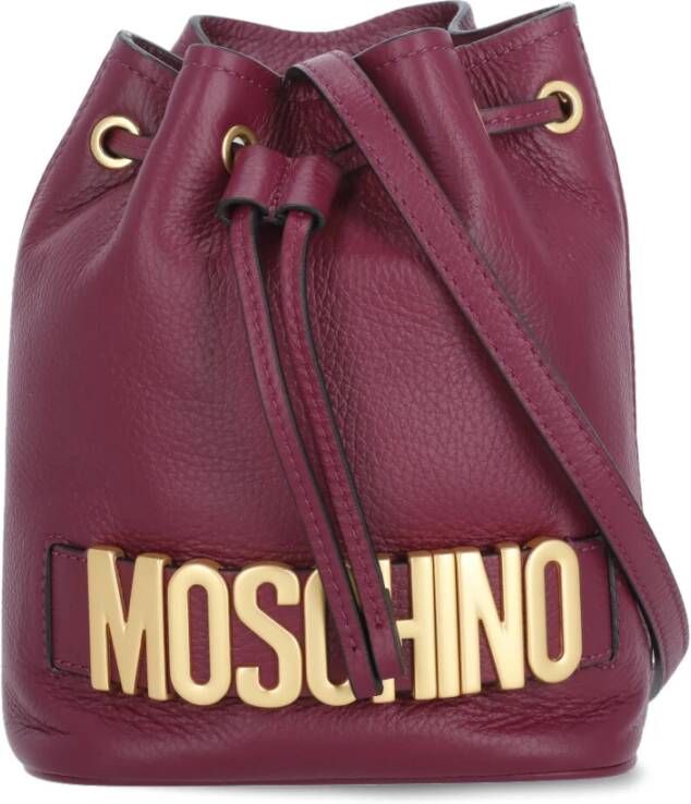 Moschino Bordeaux Leren Bucket Tas met Verstelbare Schouderband Rood Dames