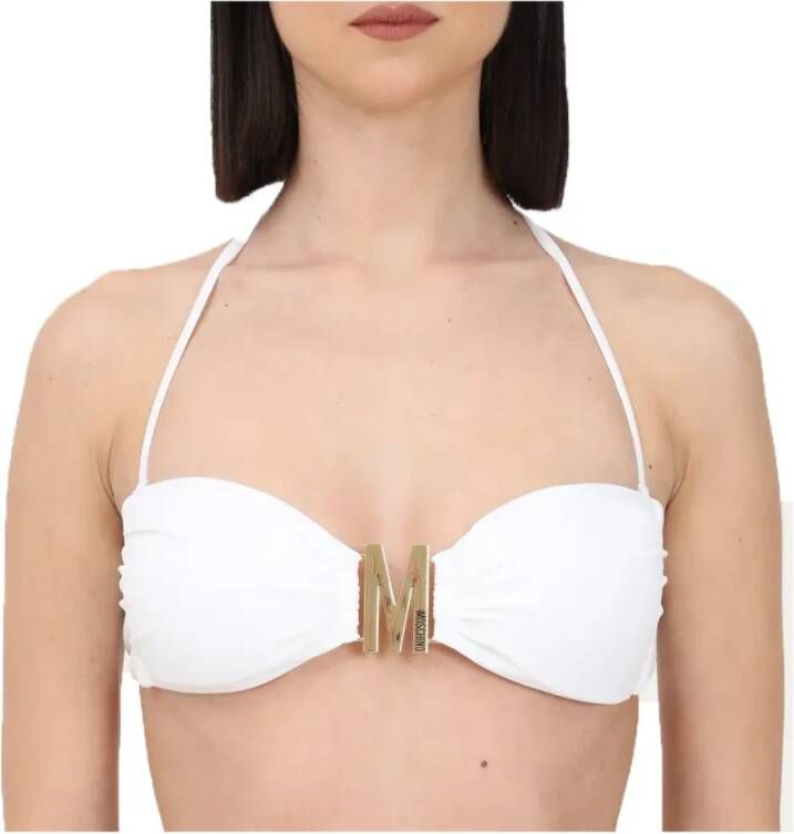 Moschino Witte Bikini Top met Logo Plaque White Dames